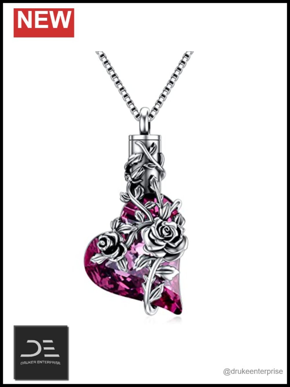 Cremation Urn Necklace Sterling Silver Rose Crystal Memorial Jewelry